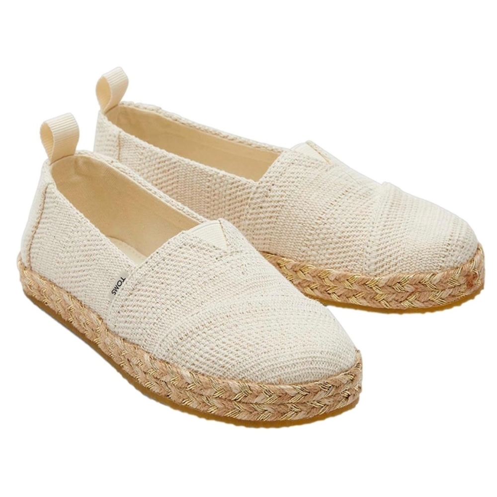 TOMS Natural Undyed Metallic Linen Stripe Alpargata Rope Espadrille Youth Size 3
